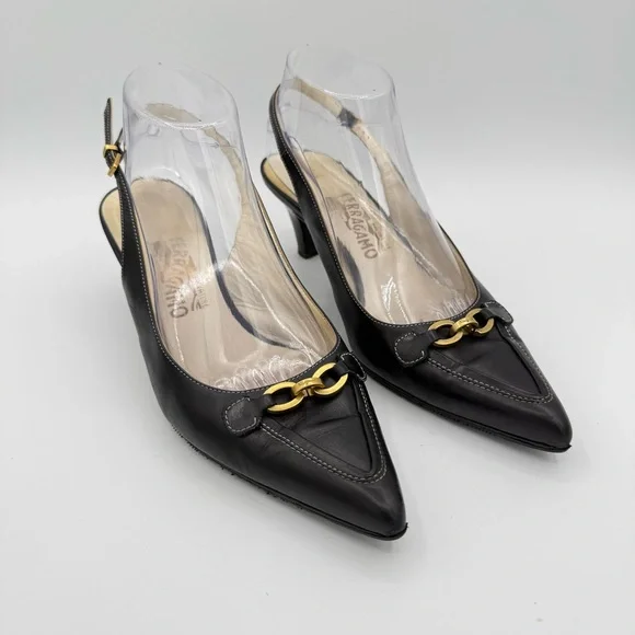 Salvatore Ferragamo Slingback Heels 9 Black - Picture 2 of 16